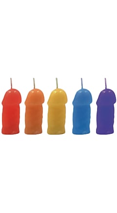 RAINBOW PECKER PARTY CANDLES 5PK