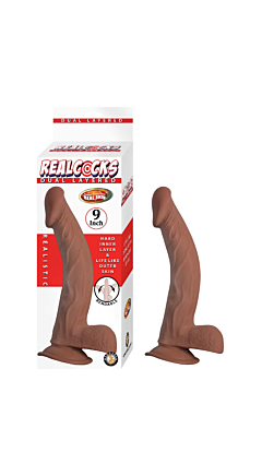REALCOCKS DUAL LAYERED 9 INCH DONG IN BROWN COLOR