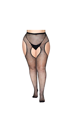 RHINESTONE FISHNET SUSPENDER PANTYHOSE QUEEN