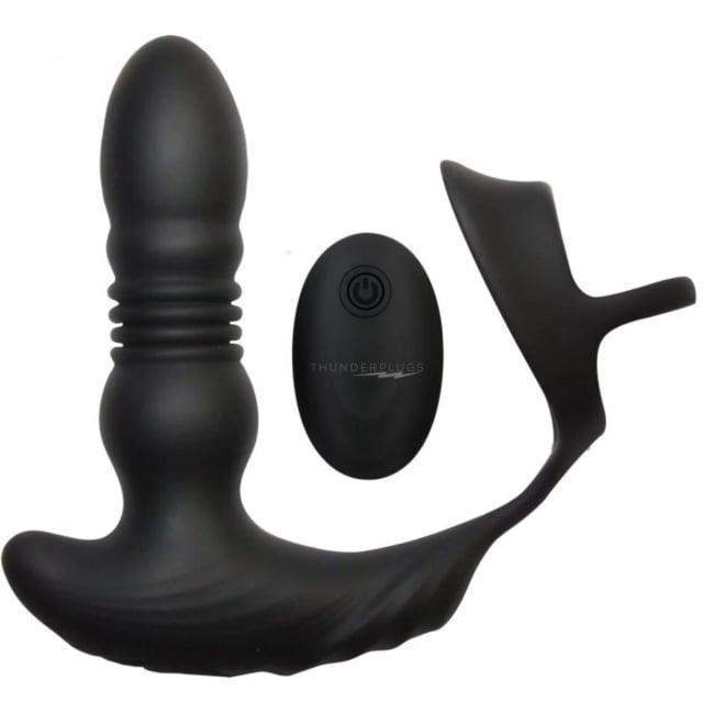 10X THRUSTING SILICONE VIBE WITH COCK AND BALL STRAP AND REMOTE