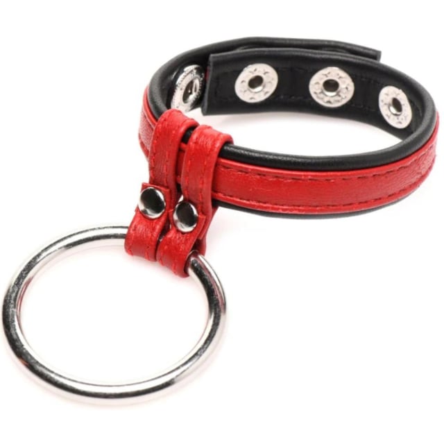 COCK GEAR LEATHER AND STEEL COCK AND BALL RING IN RED