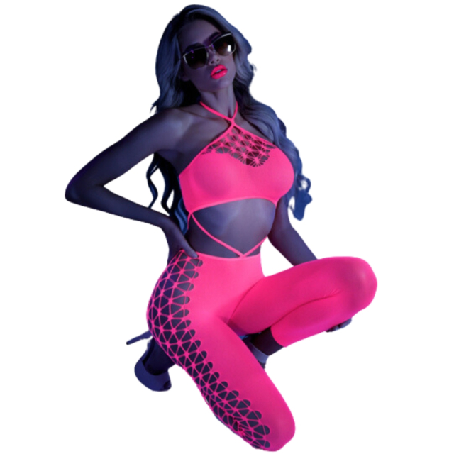 GLOW IN THE DARK HALTER TOP WITH FOOTLESS TIGHTS