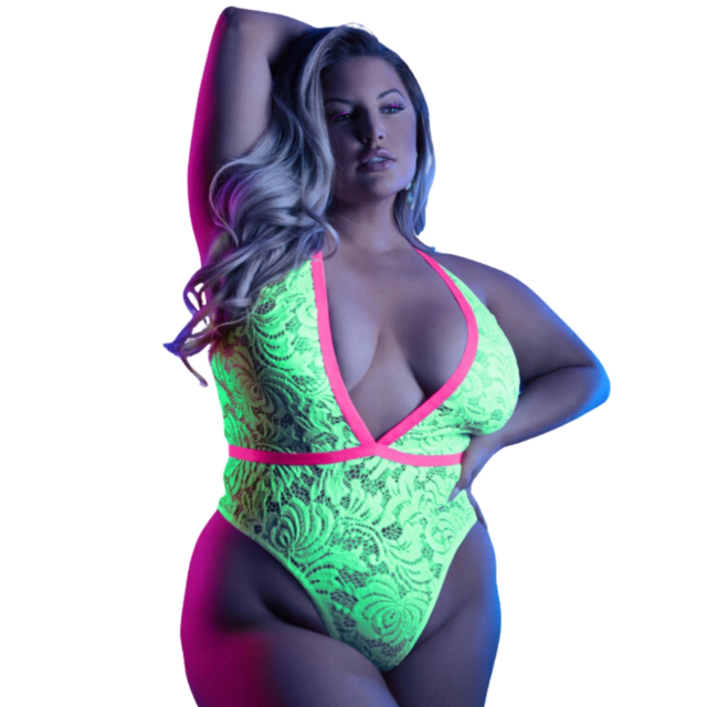 GLOW IN THE DARK LACE TEDDY WITH G STRING