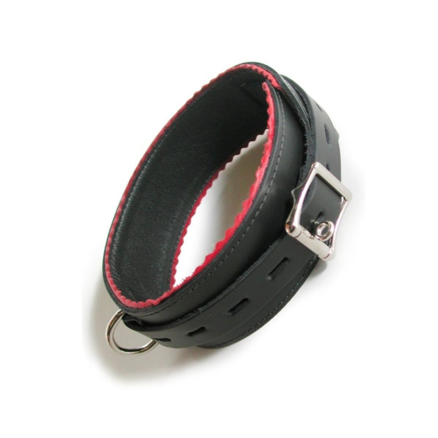 Leather Collar W/ Red Scalloped Edges