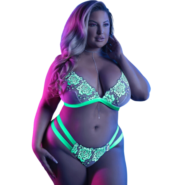 GLOW IN THE DARK BRALETTE AND CAGE PANTY