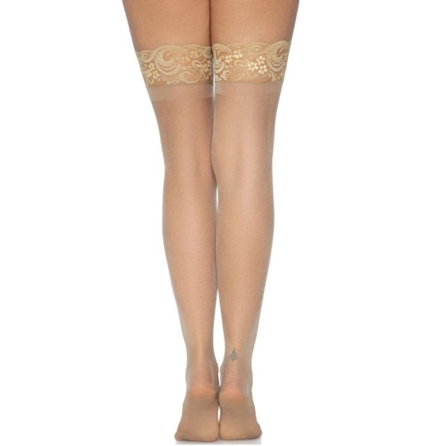 NUDE THIGH HIGH LACE STOCKINGS WITH SILICONE TOP