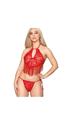 HEART EMBROIDERED LACE CAMISOLE AND G-STRING SET