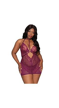 LACE AND MESH CHEMISE SET QUEEN
