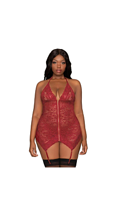 LACE  GARTER SLIP AND G STRING SET QUEEN