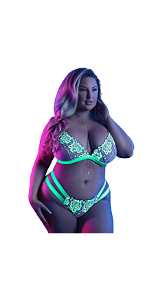 GLOW IN THE DARK BRALETTE AND CAGE PANTY