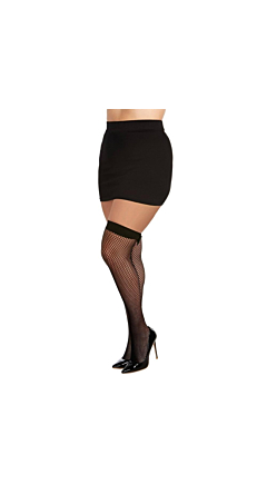 PLUS SIZE DIAMOND FISHNET THIGH HIGH STOCKINGS WITH BOWTIE