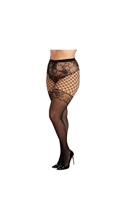 PLUS SIZE PATTERNED FISHNET AND LACE PANTYHOSE