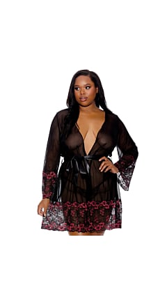 QUEEN LACE TRIM SHEER ROBE