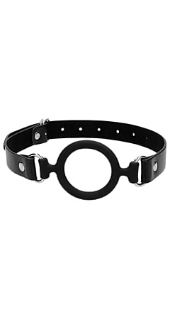 SILICONE RING GAG WITH LEATHER STRAPS